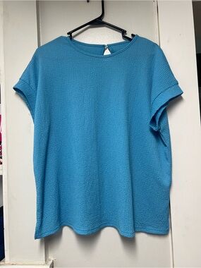 SHEIN Turquoise Textured Short Sleeve Blouse